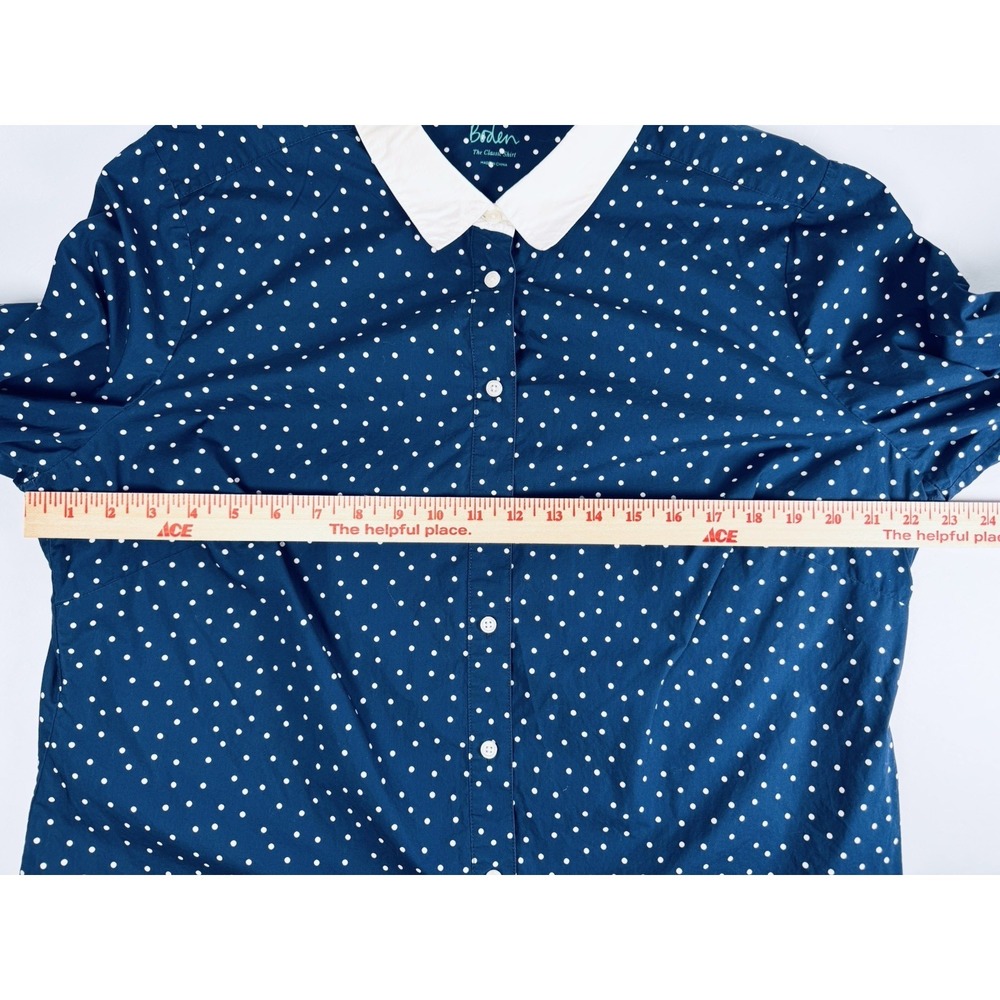 Boden Classic Shirt Women US 16 18R Blue White Polka Dot Cotton Button Up Preppy - Picture 6 of 11